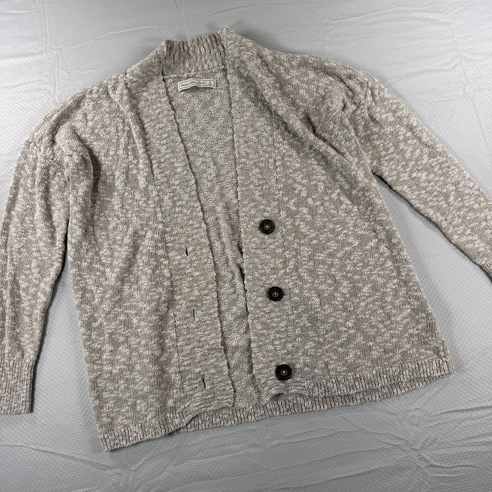 Abercrombie & Fitch Small Beige Oatmeal Marled Knit Button Down Cardigan Sweater